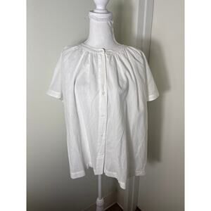 Jenni Kayne White Cap Sleeve Box Style Button Up Top Sz L